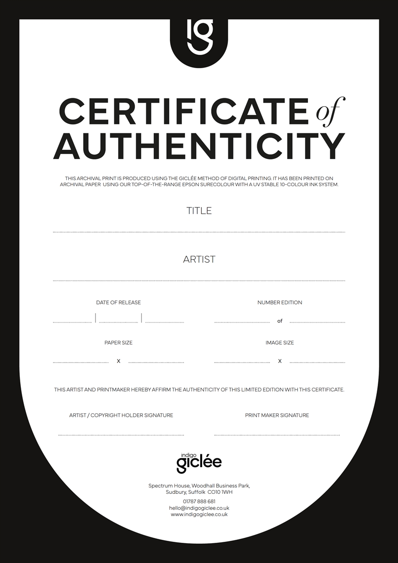 Fine Art Certificate Indigo Giclee